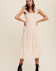 Smocked Ruffle Tiered Mesh Midi Maxi Dress