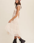 Smocked Ruffle Tiered Mesh Midi Maxi Dress