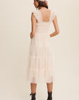 Smocked Ruffle Tiered Mesh Midi Maxi Dress