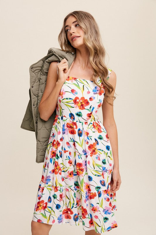 Flower Print Square Neck Dress, Listicle (online only)