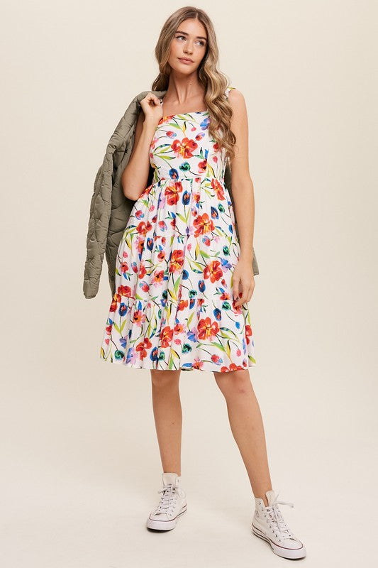 Flower Print Square Neck Dress, Listicle (online only)