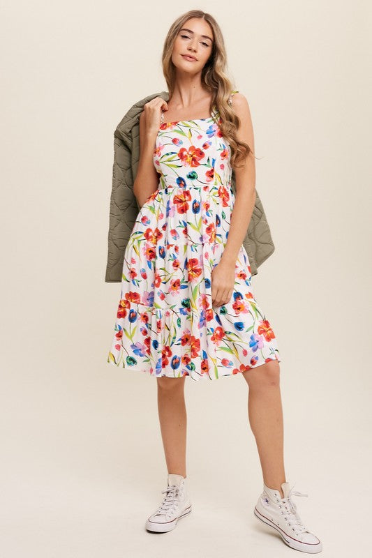 Flower Print Square Neck Dress, Listicle (online only)