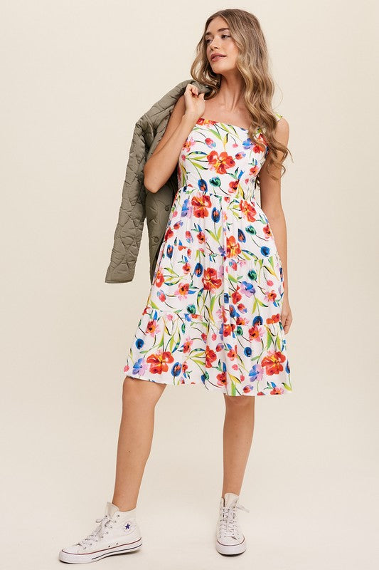 Flower Print Square Neck Dress, Listicle (online only)