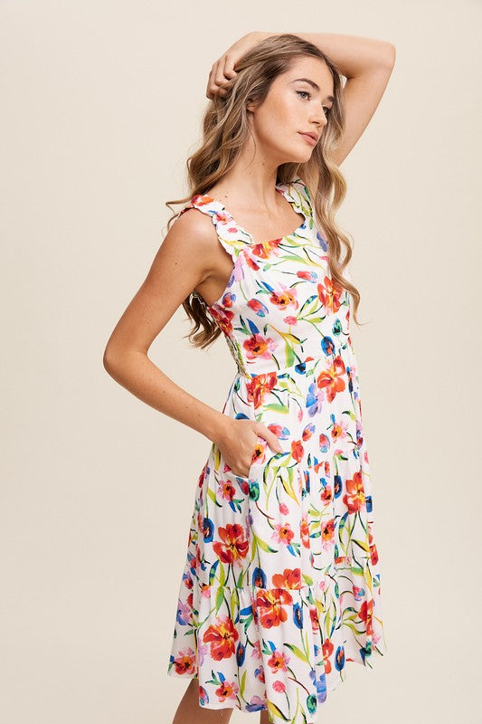 Flower Print Square Neck Dress, Listicle (online only)