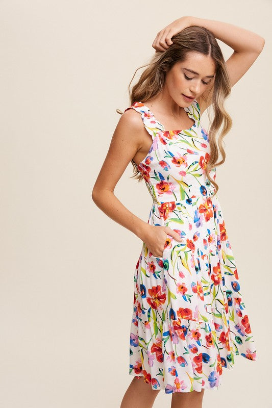 Flower Print Square Neck Dress, Listicle (online only)