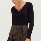 Tracey Lace Up Ribbed Knit Top, Crescent