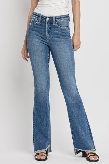 High Rise Slant Hem Flare Jeans, Vervet by Flying Monkey