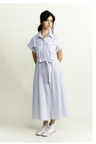 *Preorder* White and Blue Stripe Dress, by Storia