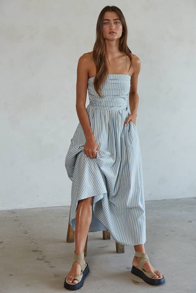 By Together - Striped Tube Strapless Flare Maxi Dress