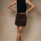 Sunday Edition by LE LIS - High Waist Leopard Print Stretch Knit Pocket Mini Skirt