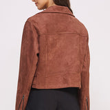 PLUS BELTED LONG SLEEVE ZIPPERED SUEDE MOTO JACKET, Jade by Jane