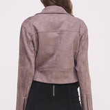 PLUS BELTED LONG SLEEVE ZIPPERED SUEDE MOTO JACKET, Jade by Jane
