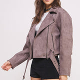 PLUS BELTED LONG SLEEVE ZIPPERED SUEDE MOTO JACKET, Jade by Jane