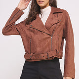 PLUS BELTED LONG SLEEVE ZIPPERED SUEDE MOTO JACKET, Jade by Jane