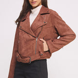 PLUS BELTED LONG SLEEVE ZIPPERED SUEDE MOTO JACKET, Jade by Jane