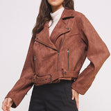 PLUS BELTED LONG SLEEVE ZIPPERED SUEDE MOTO JACKET, Jade by Jane