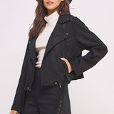 PLUS BELTED LONG SLEEVE ZIPPERED SUEDE MOTO JACKET, Jade by Jane
