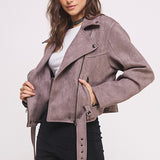 PLUS BELTED LONG SLEEVE ZIPPERED SUEDE MOTO JACKET, Jade by Jane