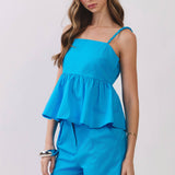 TCEC-Beaded Strap Peplum Sleeveless Top
