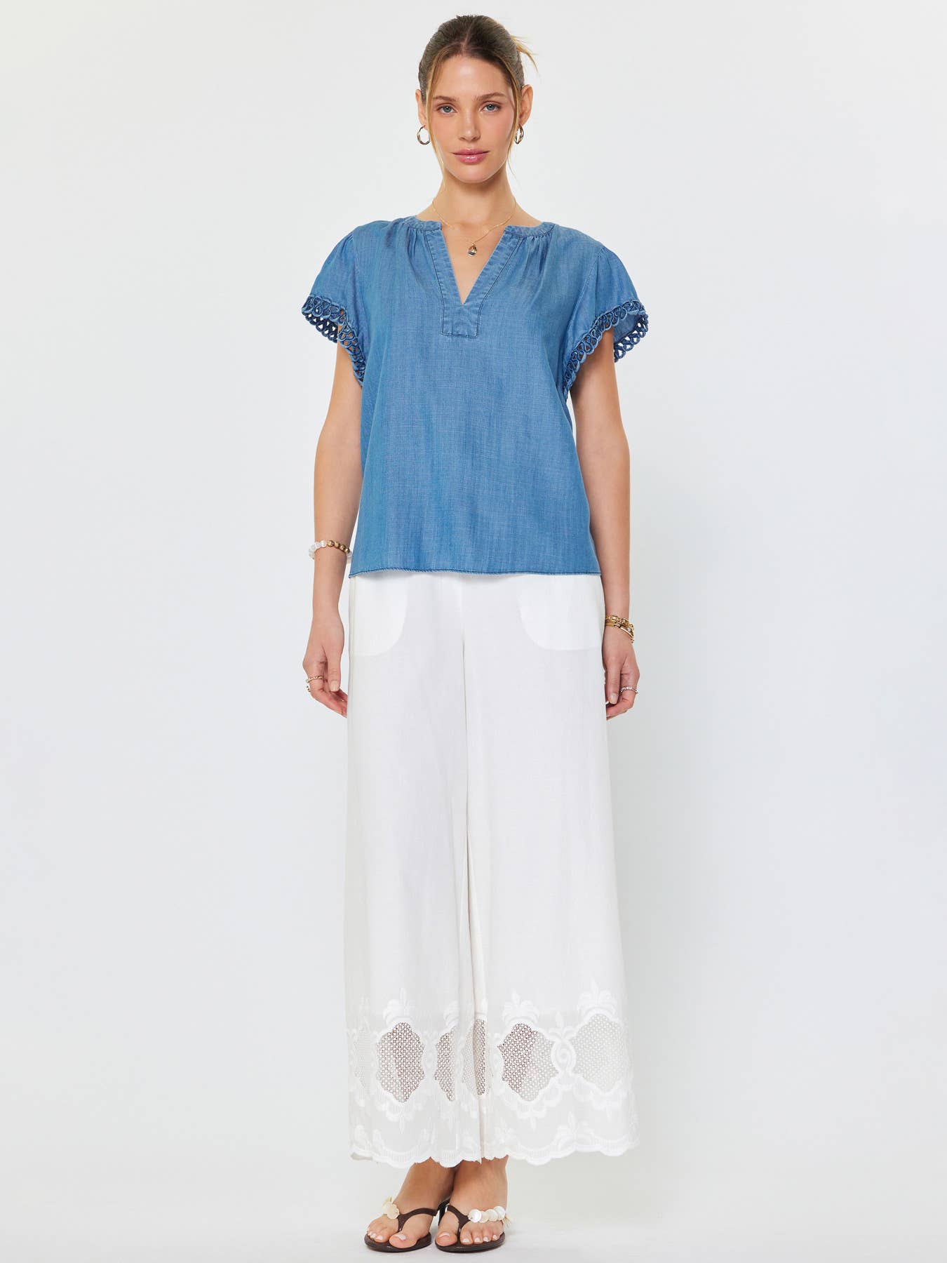 Current Air - Chambray Short Sleeve Blouse