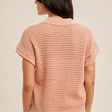 Open Collar Fishnet V Neck Sweater Knit Top, by Hem and Thread