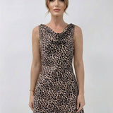 Animal Print Cowl Neck Fit&Flare Dress, FATE