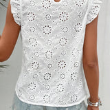 Eyelet Round Neck Cap Sleeve Blouse (online only)