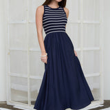 Moon River - STRIPE TANK SLEEVELESS MIXED MEDIA MIDI DRESS
