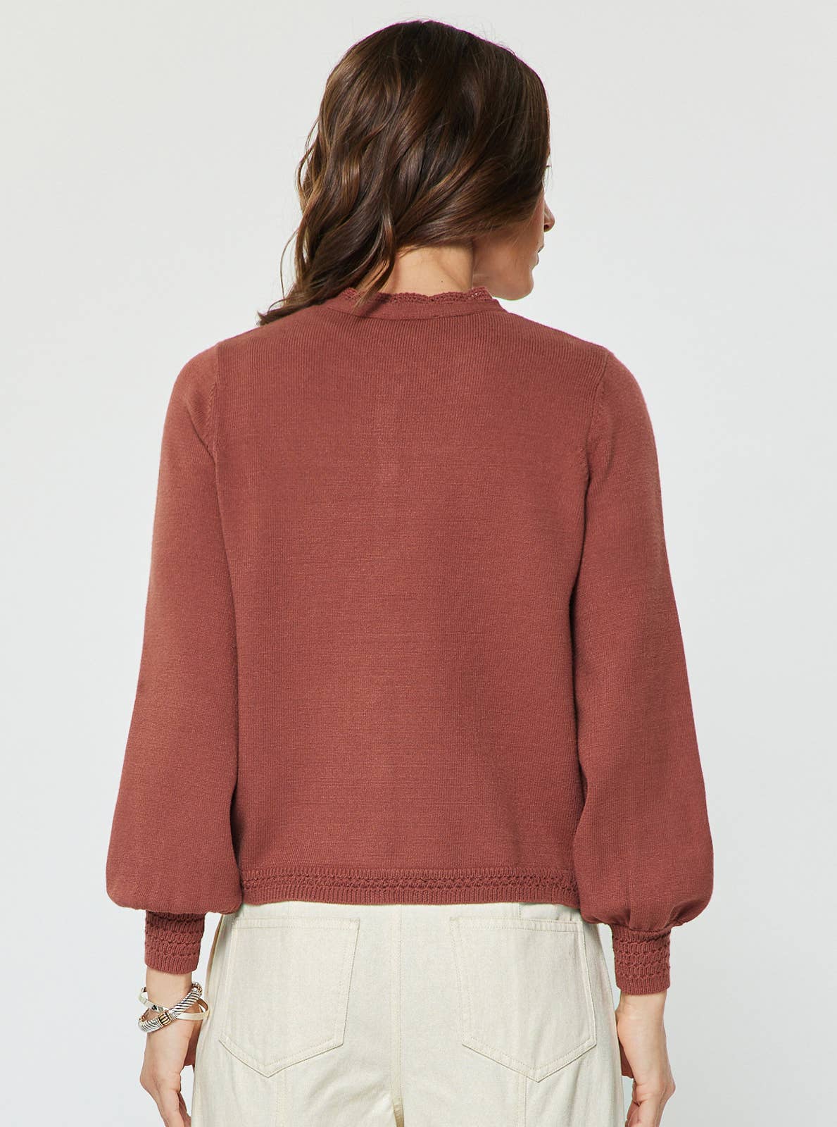 Current Air - Pointelle Button Up Long Sleeve Sweater Cardigan