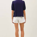 Be Cool - LINEN BLENDED RUFFLE TRIM FRONT TIE BLOUSE