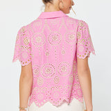 Eyelet Embroidered Short Sleeve Shirt, Current Air