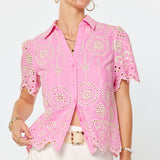Eyelet Embroidered Short Sleeve Shirt, Current Air