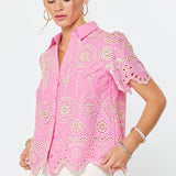 Eyelet Embroidered Short Sleeve Shirt, Current Air