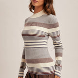 Stripe Mock Neck Rib Sweater, Hem and Thread