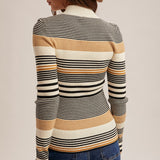 Stripe Mock Neck Rib Sweater, Hem and Thread