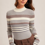 Stripe Mock Neck Rib Sweater, Hem and Thread