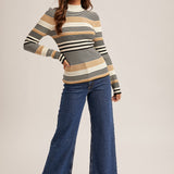 Stripe Mock Neck Rib Sweater, Hem and Thread