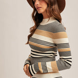 Stripe Mock Neck Rib Sweater, Hem and Thread