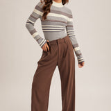 Stripe Mock Neck Rib Sweater, Hem and Thread