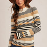 Stripe Mock Neck Rib Sweater, Hem and Thread