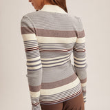 Stripe Mock Neck Rib Sweater, Hem and Thread