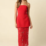 Olivaceous - Jaya Strapless Lace Combo Midi Dress