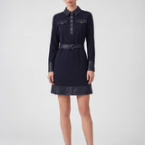Current Air - Polo Knit Mini Dress With Faux Leather Contrast
