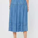 Chambray Tiered Midi Skirt, Current Air