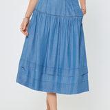 Chambray Tiered Midi Skirt, Current Air