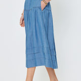 Chambray Tiered Midi Skirt, Current Air
