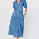 Chambray Tiered Midi Skirt, Current Air