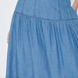 Chambray Tiered Midi Skirt, Current Air