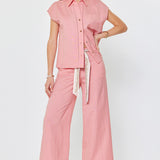 Linen Blend Wide Pants W/scarf Belt, Current Air
