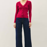 Be Cool - RUFFLED V-NECK DETAIL RIBBED CARDIGAN